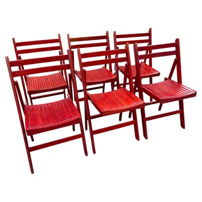 Danish Red Foldable Chairs, 1978, Set of 6-MXB-1431518