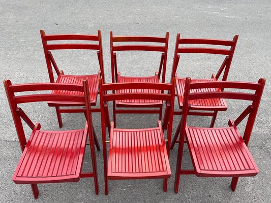 Danish Red Foldable Chairs, 1978, Set of 6-MXB-1431518