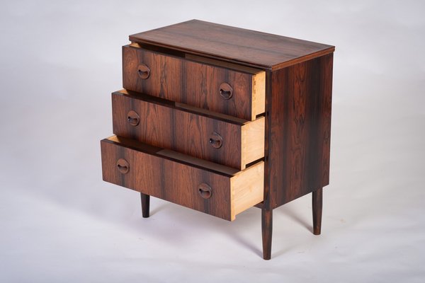 Danish Rosewood 3 Drawer Chest with Cup Handles & Tapering Round Leg, 1960s-ZGQ-1734660