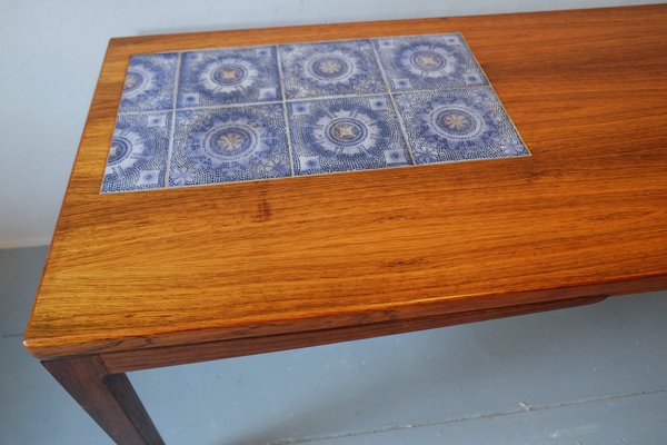 Danish Rosewood and Blue Mosaic Ceramic Tile Coffee Table, 1960s-ED-2020131