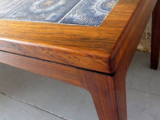 Danish Rosewood and Blue Mosaic Ceramic Tile Coffee Table, 1960s-ED-2020131