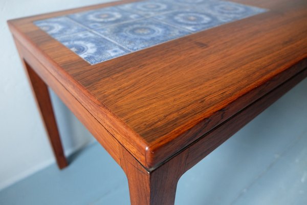 Danish Rosewood and Blue Mosaic Ceramic Tile Coffee Table, 1960s-ED-2020131