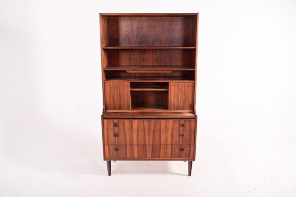 Danish Rosewood Bookcase with Desk & Sliding Doors, 1950s-XWB-890394