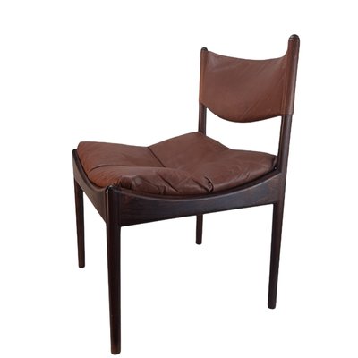 Danish Rosewood Brown Leather Dining Chairs by Kristian Solmer Vedel, 1963, Set of 4-TCS-1156255