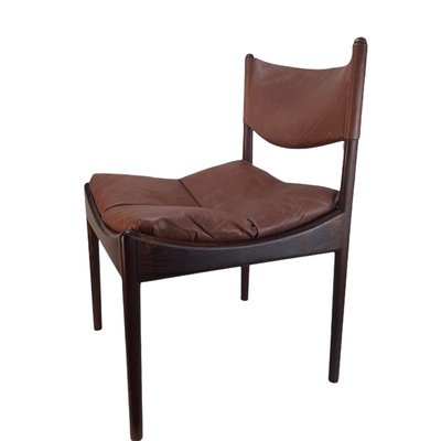 Danish Rosewood Brown Leather Dining Chairs by Kristian Solmer Vedel, 1963, Set of 4-TCS-1156255