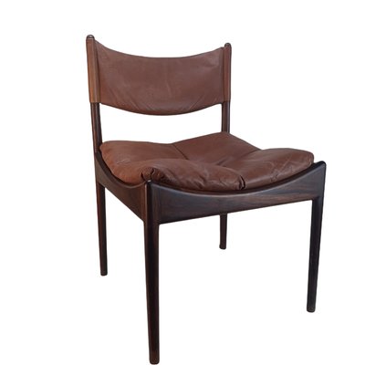 Danish Rosewood Brown Leather Dining Chairs by Kristian Solmer Vedel, 1963, Set of 4-TCS-1156255