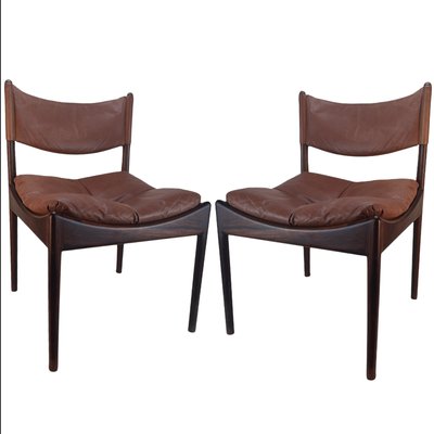 Danish Rosewood Brown Leather Dining Chairs by Kristian Solmer Vedel, 1963, Set of 4-TCS-1156255