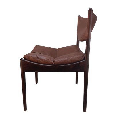 Danish Rosewood Brown Leather Dining Chairs by Kristian Solmer Vedel, 1963, Set of 4-TCS-1156255