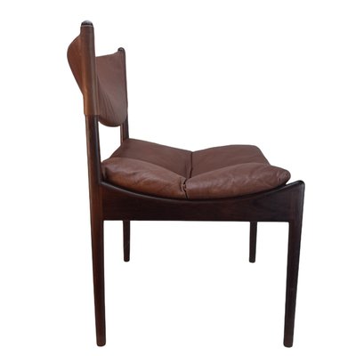 Danish Rosewood Brown Leather Dining Chairs by Kristian Solmer Vedel, 1963, Set of 4-TCS-1156255