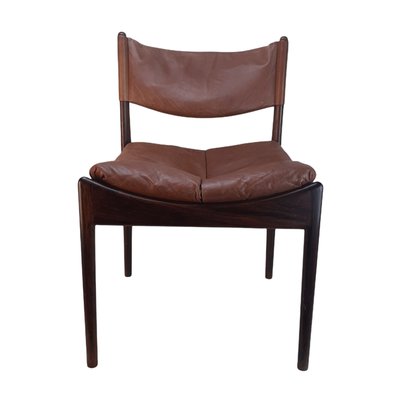 Danish Rosewood Brown Leather Dining Chairs by Kristian Solmer Vedel, 1963, Set of 4-TCS-1156255