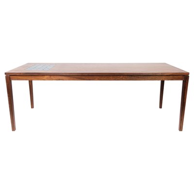 Danish Rosewood Coffee Table with Blue Danish Tiles, 1960s-UY-1000724