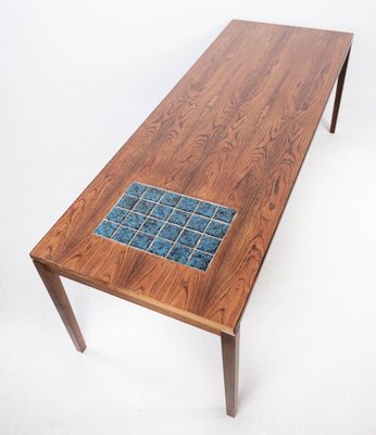 Danish Rosewood Coffee Table with Blue Danish Tiles, 1960s-UY-1000724