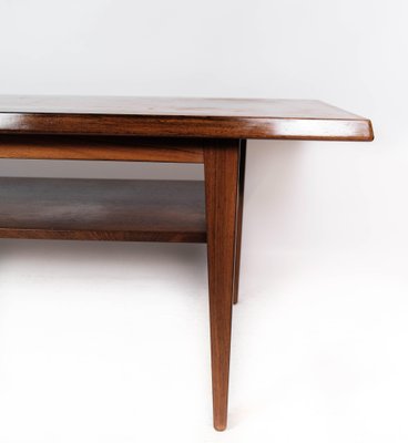 Danish Rosewood Coffee Table with Shelf, 1960s-UY-1000751