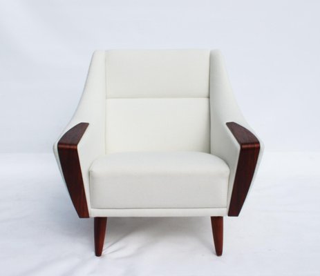 Danish Rosewood Easy Chair with Low Back Upholstered in White Fabric, 1960s-UY-702012