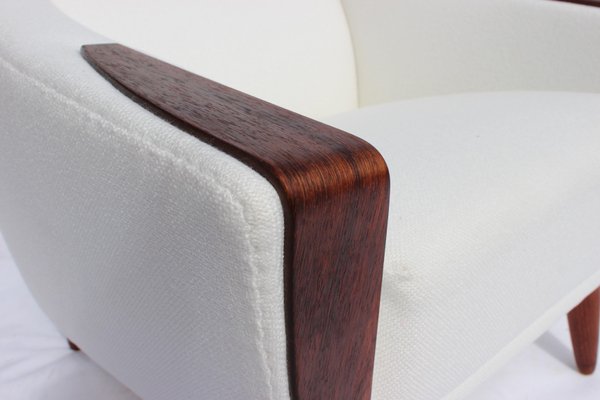 Danish Rosewood Easy Chair with Low Back Upholstered in White Fabric, 1960s-UY-702012