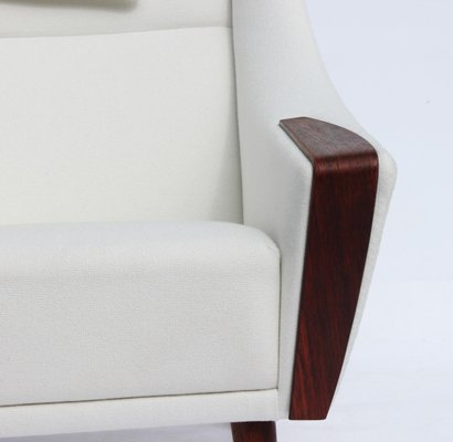 Danish Rosewood Easy Chair with Tall Back Upholstered in White Fabric, 1960s-UY-702032