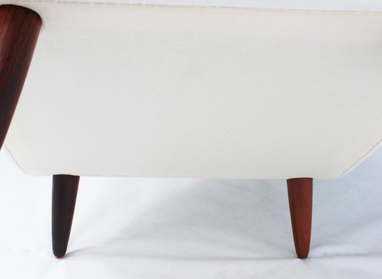 Danish Rosewood Easy Chair with Tall Back Upholstered in White Fabric, 1960s-UY-702032