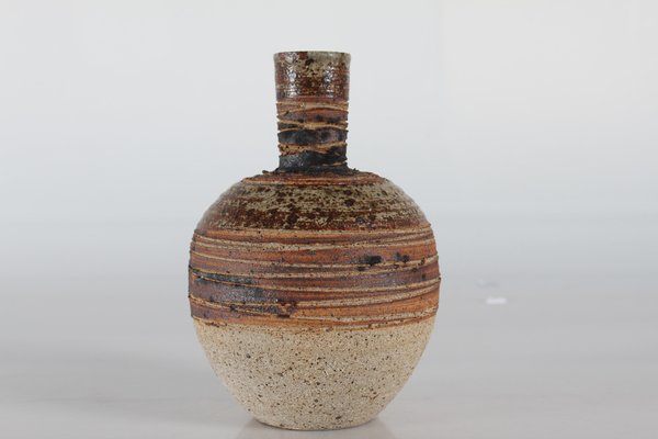 Danish Rustic Stoneware Vase in Chamotte Clay with Stripe Decor by Tue Poulsen, 1970s-QQ-1718255