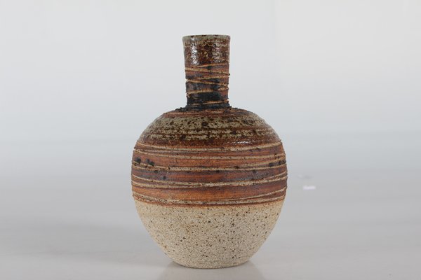 Danish Rustic Stoneware Vase in Chamotte Clay with Stripe Decor by Tue Poulsen, 1970s-QQ-1718255