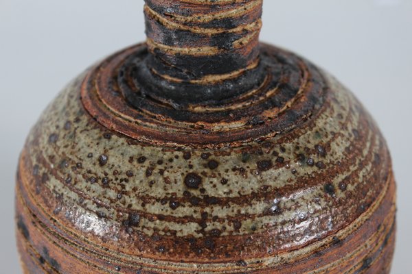 Danish Rustic Stoneware Vase in Chamotte Clay with Stripe Decor by Tue Poulsen, 1970s-QQ-1718255