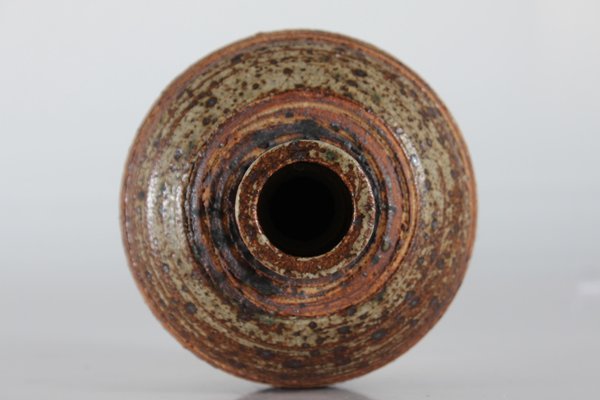 Danish Rustic Stoneware Vase in Chamotte Clay with Stripe Decor by Tue Poulsen, 1970s-QQ-1718255