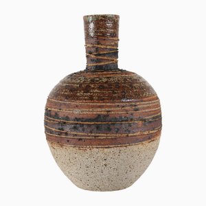 Danish Rustic Stoneware Vase in Chamotte Clay with Stripe Decor by Tue Poulsen, 1970s-QQ-1718255