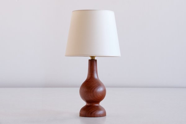 Danish Sculptural Table Lamp in Teak Wood and Ivory Drum Shade, 1960s-FMT-1140610