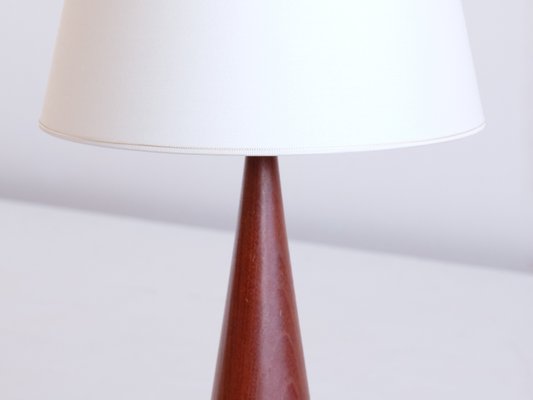 Danish Sculptural Table Lamp in Teak Wood and Ivory Drum Shade, 1960s-FMT-1140609