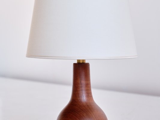 Danish Sculptural Table Lamp in Teak Wood and Ivory Drum Shade, 1960s-FMT-1140610