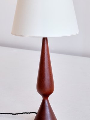 Danish Sculptural Table Lamp in Teak Wood and Ivory Drum Shade, 1960s-FMT-1140609