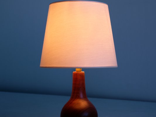 Danish Sculptural Table Lamp in Teak Wood and Ivory Drum Shade, 1960s-FMT-1140610