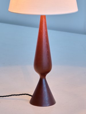 Danish Sculptural Table Lamp in Teak Wood and Ivory Drum Shade, 1960s-FMT-1140609