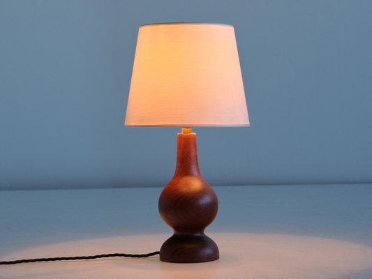 Danish Sculptural Table Lamp in Teak Wood and Ivory Drum Shade, 1960s-FMT-1140610