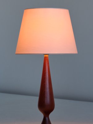 Danish Sculptural Table Lamp in Teak Wood and Ivory Drum Shade, 1960s-FMT-1140609