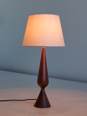 Danish Sculptural Table Lamp in Teak Wood and Ivory Drum Shade, 1960s-FMT-1140609