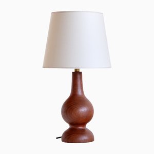 Danish Sculptural Table Lamp in Teak Wood and Ivory Drum Shade, 1960s-FMT-1140610