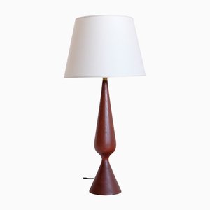 Danish Sculptural Table Lamp in Teak Wood and Ivory Drum Shade, 1960s-FMT-1140609