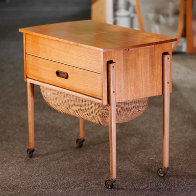 Danish Sewing Trolley in Walnut with Basket, 1960s-QBR-1223783