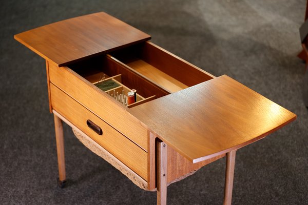 Danish Sewing Trolley in Walnut with Basket, 1960s-QBR-1223783