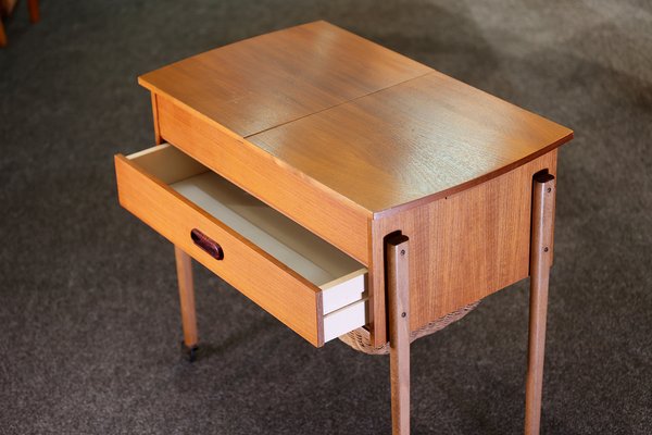 Danish Sewing Trolley in Walnut with Basket, 1960s-QBR-1223783