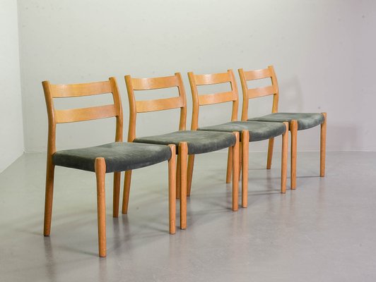 Danish Solid Beech and Gray Velvet Model 84 Dining Chairs by Niels Otto Møller for J.L. Møllers, 1960s, Set of 4-IXC-714286