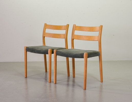 Danish Solid Beech and Gray Velvet Model 84 Dining Chairs by Niels Otto Møller for J.L. Møllers, 1960s, Set of 4-IXC-714286