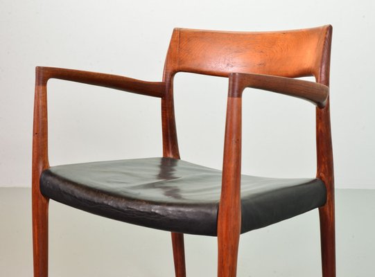 Danish Solid Teak & Black Leather 57 Desk Chair by Niels Otto Moller for J.L. Møllers, 1960s-IXC-866125