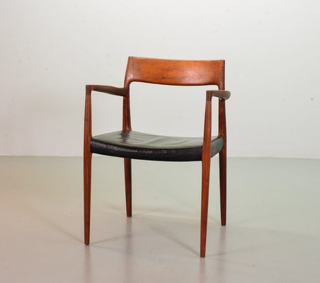 Danish Solid Teak & Black Leather 57 Desk Chair by Niels Otto Moller for J.L. Møllers, 1960s-IXC-866125