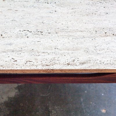 Danish Square Rosewood & Travertine Coffee Table, 1960s-QVY-1407410