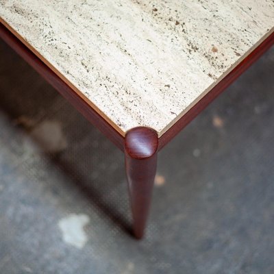 Danish Square Rosewood & Travertine Coffee Table, 1960s-QVY-1407410