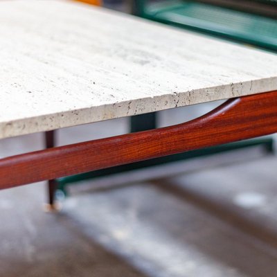 Danish Square Rosewood & Travertine Coffee Table, 1960s-QVY-1407410