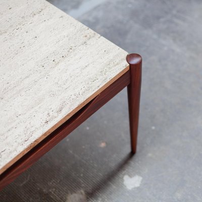 Danish Square Rosewood & Travertine Coffee Table, 1960s-QVY-1407410