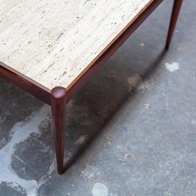 Danish Square Rosewood & Travertine Coffee Table, 1960s-QVY-1407410