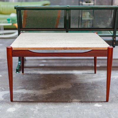 Danish Square Rosewood & Travertine Coffee Table, 1960s-QVY-1407410